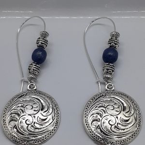 Stunning Tibetan silver pendants with textured swirl earrings. 4 colors avail.